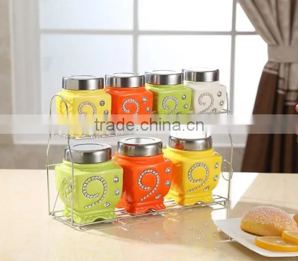 Ceramic Canister Set With Stainless Metal Frame photo-5