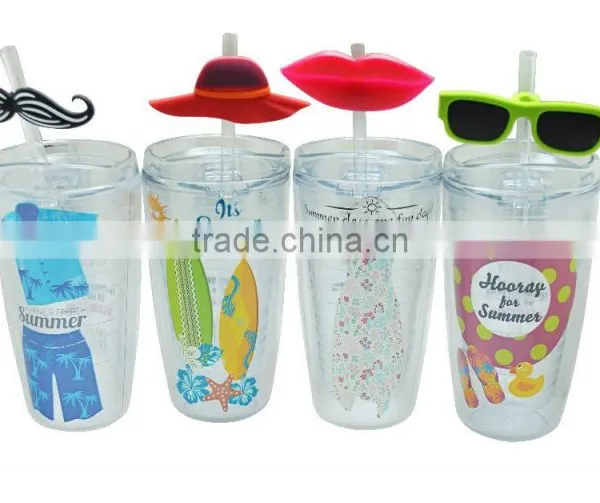 Plastic Double Wall Pvc Insert Cup With Straw photo-2