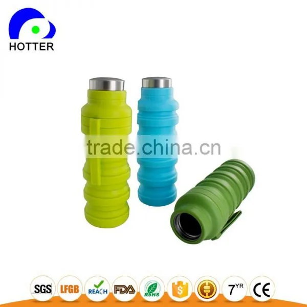 Stainless Head Silicone Folding Water Bottle Full Silicone Safe Travel Camping Folding Cup Wholesale photo-3