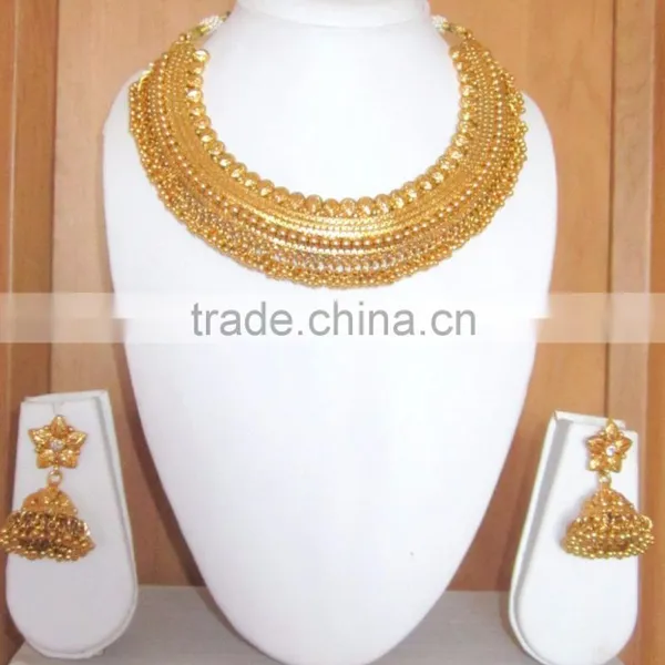 GOLD PLATED TEMPLE DESIGN Necklace JHUMKA EARRING Set photo-4