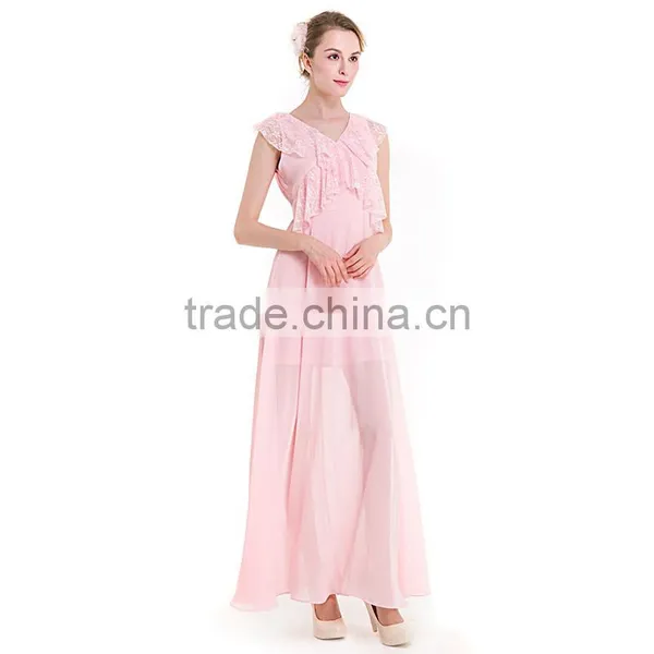 Maxnegio Sexy Long Maxi Pink Color With Ruffle Neck Evening Dress for Girls photo-3