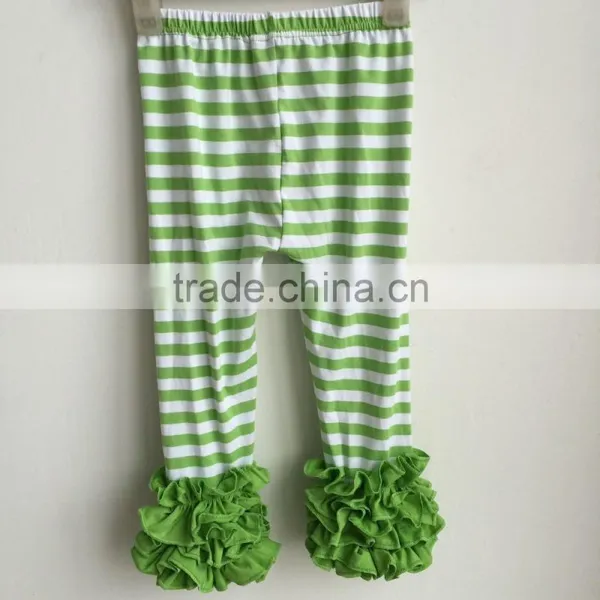 2016 New Fashion Baby Girl Green Stripe Icing Pants With Green Ruffles Icing Pants Baby Icing Leggins