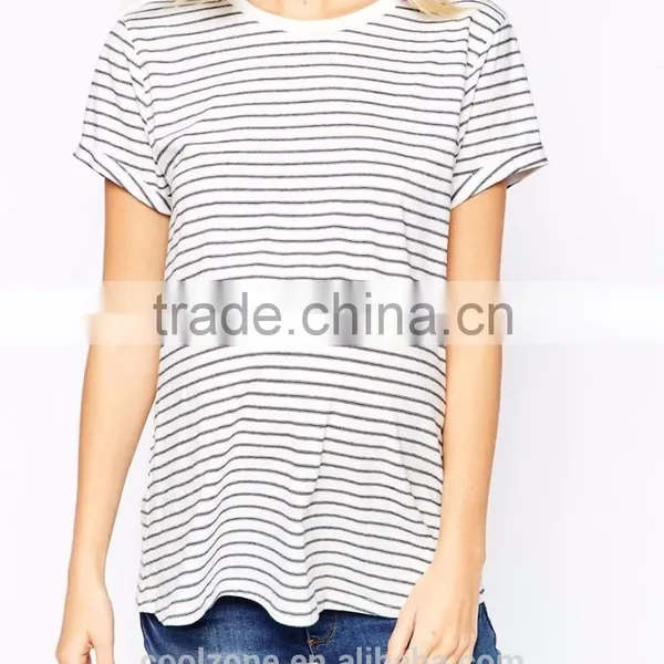 100% Cotton Striped Design Soft-touch Jersey Maternity Clothes t Shirt for Pregnancy photo-3