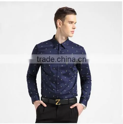 2016 Men Printed Slim Fit Casual Dress Shirt photo-3