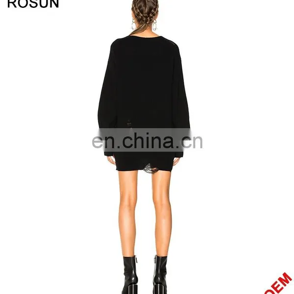 Women Plus Size Black Distressed Deep V Neck Knit Jumper photo-2