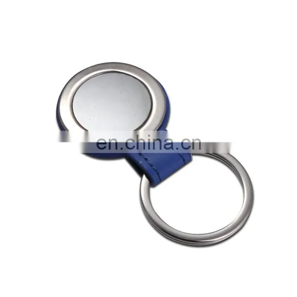 Custom Logo Round Metal With Leather Belt Keychain photo-3