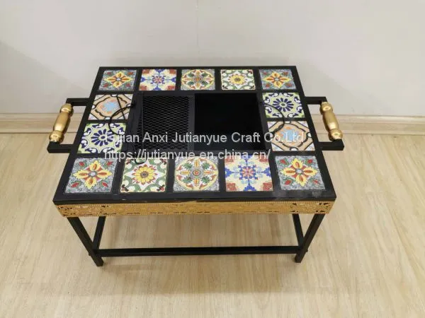 Ceramic Tile Mosaic Parquet Outdoor Rectangular Fire Pit Table photo-5