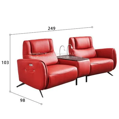 Leather Art Function Sofa Carrying Multifunctional Coffee Table Reading Light Italian Minimalist Cinema Sofa Intelligent Adjustment Angle photo-3