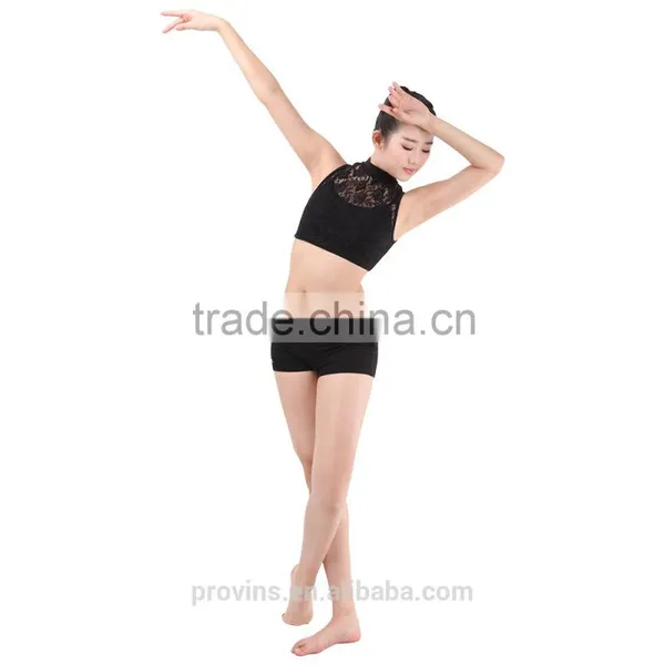 Girls Lyrical Two Pieces Lace Turtle Neck Dance Crop Tops, Dance Costumes photo-2