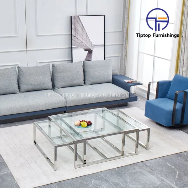Stainless Luxury End Table Home Furniture Italy Design Latest Teapoy Glass Coffee Table With Drawers photo-2