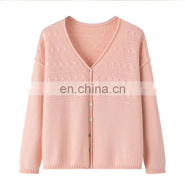Wholesale Autumn Women's Casual Jacquard Knit Cardigan V-Neck Single Breast With Button Decoration OEM Service Available photo-6