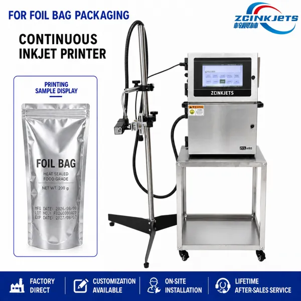 Small Character CIJ Inkjet Printer for Aluminum Foil Bags Production Date Expiry Date Batch Code Flexible Packaging Line Coding