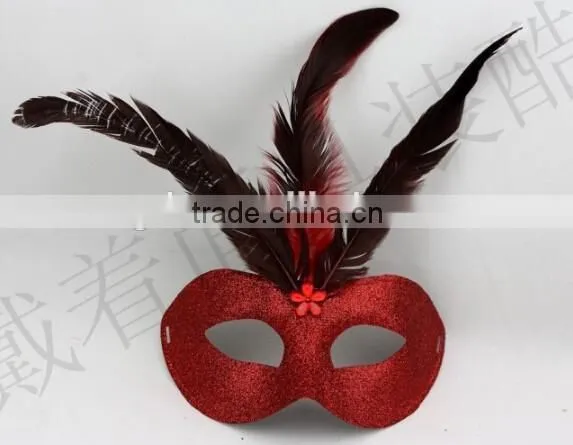 In Stock 7colors New Venetian Mask Beautiful Design Feather Mask Purple Feather Masquerade Mask photo-3