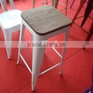 MCH-1505 Yellow Wood Stool 65cm Height Metal French Bistro Chairs photo-5