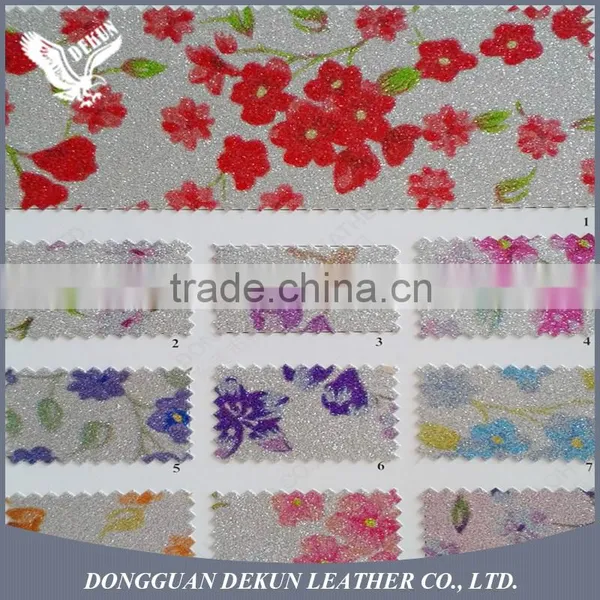 Decorative 0.6-0.8mm Thickness Knitted Flower Printed Glitter Leather photo-3