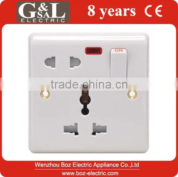 1 Gang 16A Wall Socket With Neon/13A Mulfi Function Switched Socket With Light Hot Sale Wall Switch, British Standard
