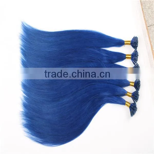 Blue Color u Tip Keratin Pre Bonded Human Hair Extension photo-2