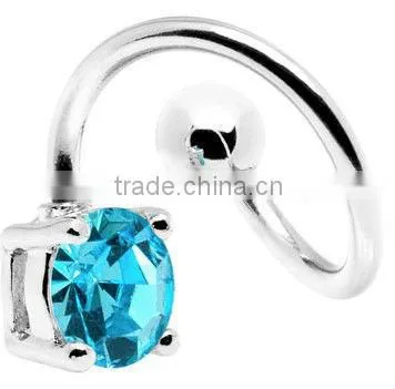 Shimmering Aqua Solitaire Spiral Twister Belly Ring photo-2