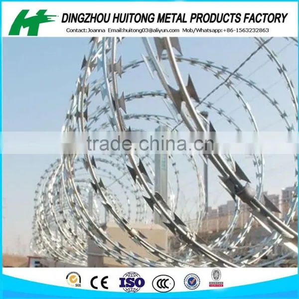 HOT DIPPED GALVANIZED CONCERITINA RAZOR WIRE WITH FIRM CLIPS