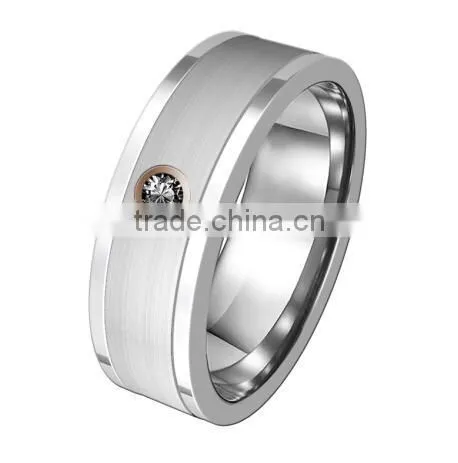 Men's Tungsten CZ Bands With Mirror Polished Tungsten Stripe Jewelry Ring photo-2