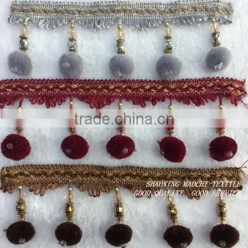 Wholesale Curtain Lace Soft Ball Tassel Fringes for Home Textile Accessory