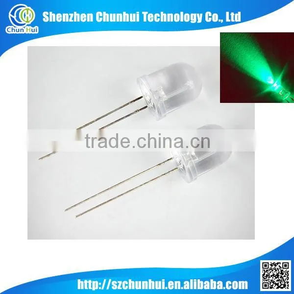 Round Head Water Clear Lens Green Led 10MM