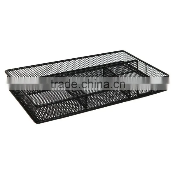 Black Metal Wire 4 Compartment Office Desk Drawer Organizer Tray / Open Storage Bin Basket Rack photo-4