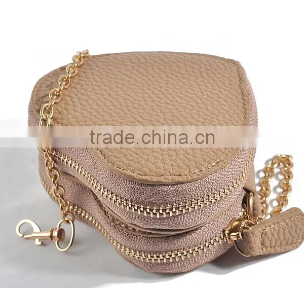 Khaki PU Coin Purse Mini Size Heart Shape Coin Case for Lady photo-3