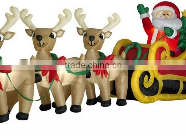 Christmas Inflatable Santa In Sleigh With Three Reindeer photo-2