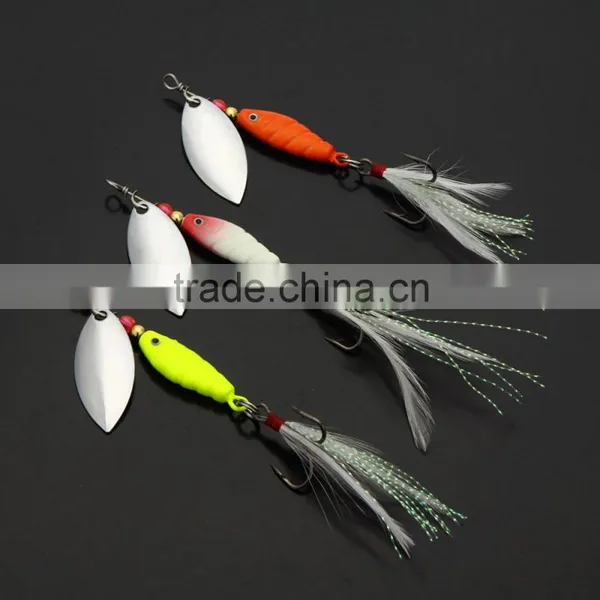 3Pcs 10g / 9.5cm Spoon Hard Fishing Lures Spinner Sequin Paillette Baits With Feather Hook Tackle