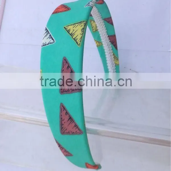 Beautiful Colorful Triangle Printed Fabric Covered Wide Headbands