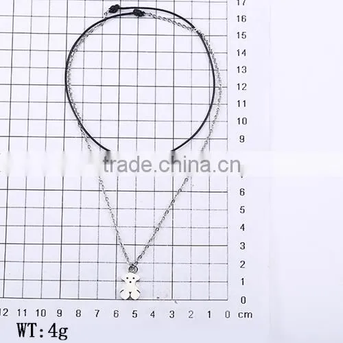 New Modern Model Half Wax Rope Half Silver Chain Long Necklace With Bear Pendant photo-6