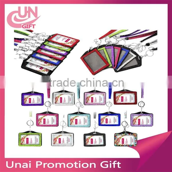New Design 3 Rows Multi Rhinestone Crystal Bling Lanyard ID Badge Key Card Holder photo-2