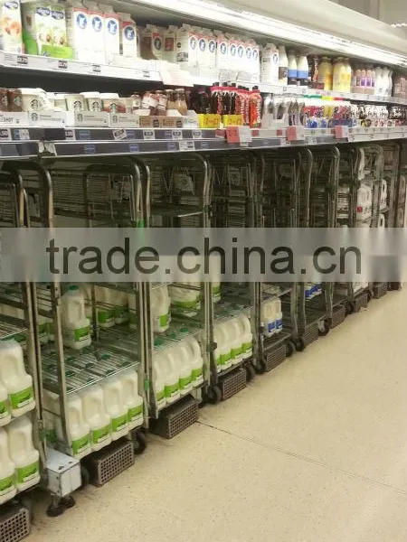 4 Wheels Rolling Hand Cart Industrial Metal Supermarket Milk Storage TrolleySHMT-A1 photo-3