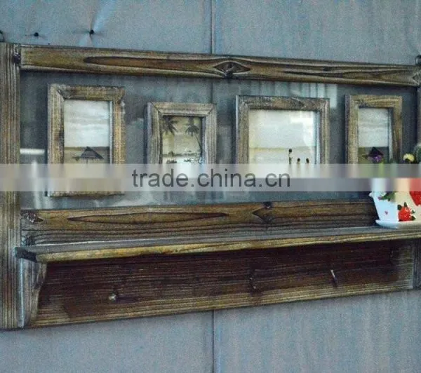 Antique Decorative Wooden Wall Shlef With Double-glass and Hooks photo-2