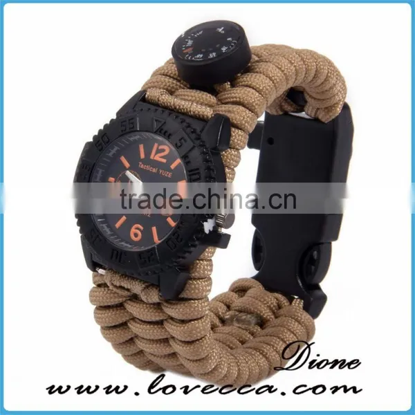 Multifuctional Paracord Survival Watch With Compass Whistle Fire Starter Watchband Bracelet Outdoor Activities Tool photo-4