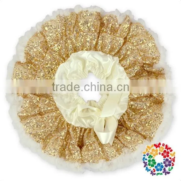 Ivory Gold Sequins Pettiskirts Fluffy Paillette Petti Skirts With Bow Baby Girl Fashion Tinsel Pettiskirts photo-5