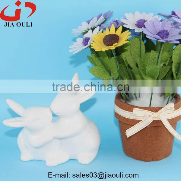 BSCI Audit Factory EASTER Decoration Glazed White/grey Ceramic Rabbits photo-2
