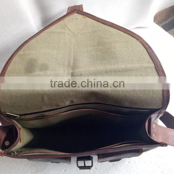 High Quality Handmade Vintage Pure Goat Leather Satchel Bag photo-4