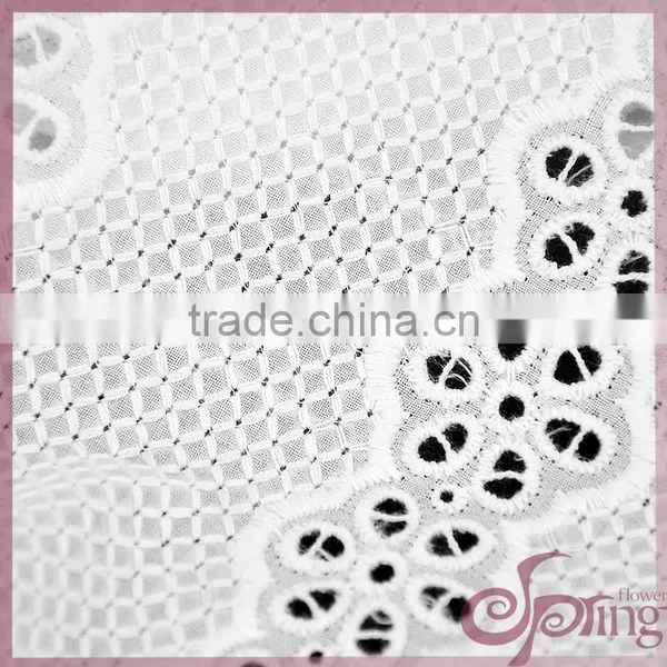 White Lovely Floral Stripe Design Cut Work Cotton Lace Embroidery Fabric photo-4