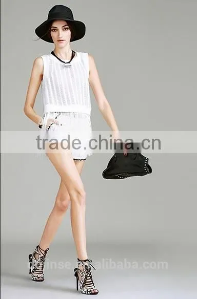 The New Model Pure Color Gauze Sleeveless Bottom Macrame t Shirt Easing Latest Shirt Designs for Women photo-2