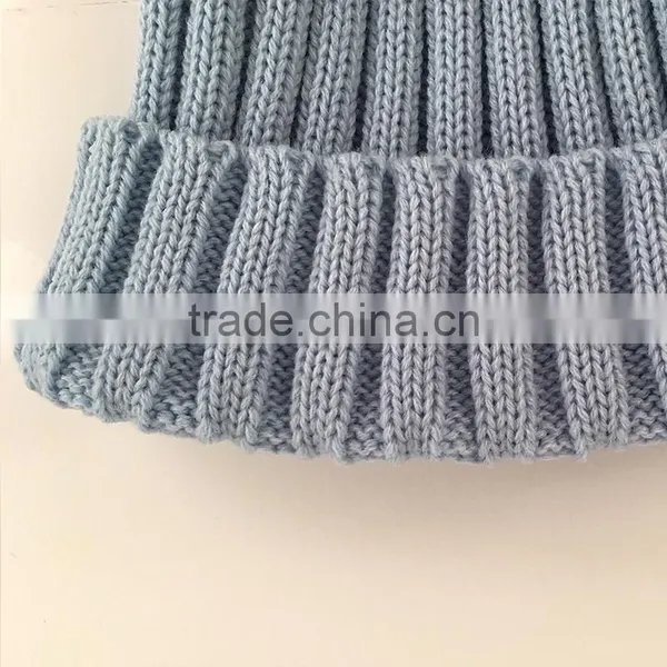 Myfur Wholesale Raccoon Fur Pom Pom Adult Couple Knitting Beanie in Sky Blue photo-4