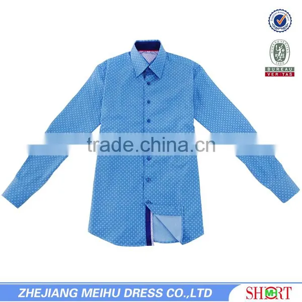 Latest Cut Away Collar Contrast Color Dark Blue Dobby Long Sleeve Shirt photo-2