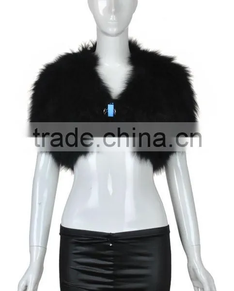 YR124 Tongxiang Fur Factory Fox Hand Knitted Fur Vest/Wholesale Fur Shrug With Elastic photo-3