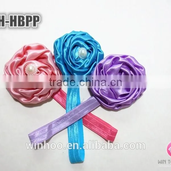 2015 Hottest Elastic Peony Flower Hairband, Satin Flower With Bead photo-3