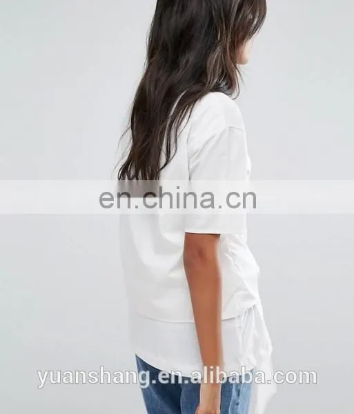 2017 Plain White Latest Design Fancy Ladies Tie Front Tops photo-3