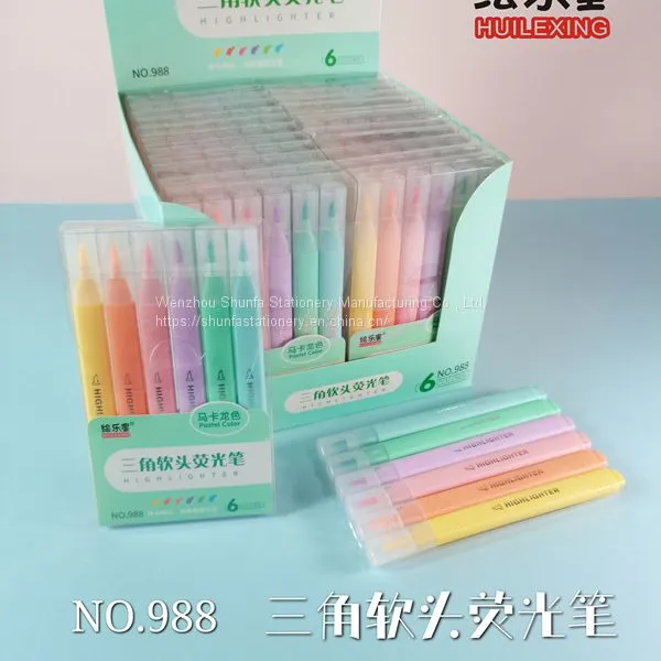 Factory Price 6 Color Pastel Color Fluorescent Soft Fiber Tip Highlighter Triangle Shape Barrel Marker Watercolor Pen photo-5