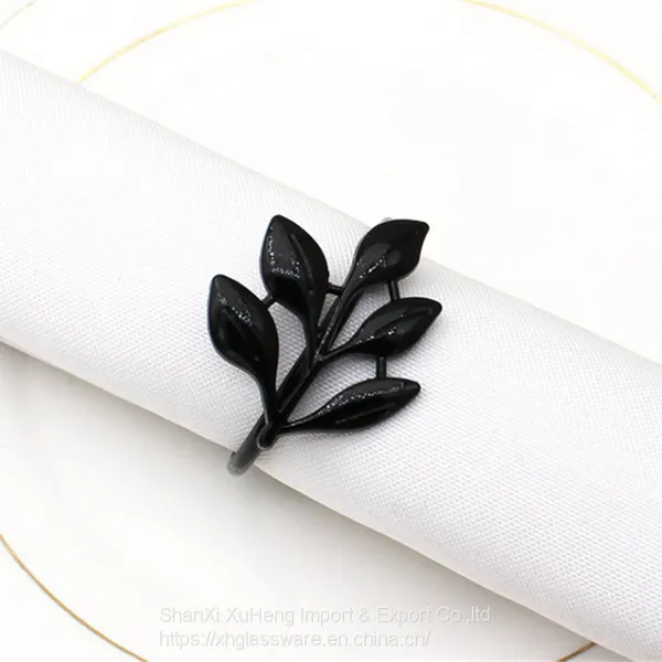 Decorative Leaf Design Shiny Polished Wedding Tabletop Metal Napkin Ring photo-5