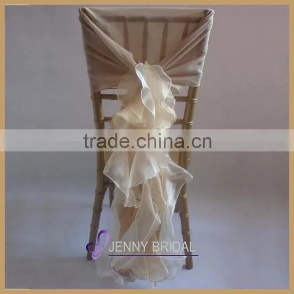 C003G White Chiffon and Burgundy Organza Ruffled Wedding Wholesale Cheap Chair Covers photo-3