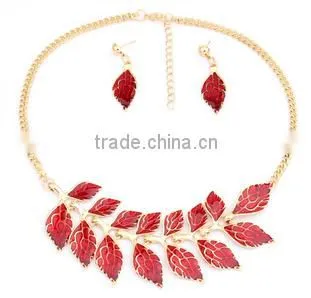 2015 Latest Alloy Leaves Colored Stone Necklace Set Personality Jewelry Set photo-3